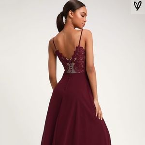 Romantic Ways Burgundy Lace Button Back Maxi Dress